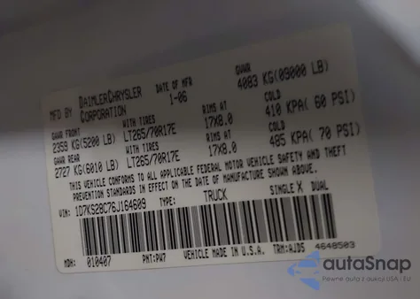2006 Dodge Ram 2500 Slt/Trx4 Off Road/Sport/Power Wagon z USA, uszkodzony, nr VIN 1D7KS28C76J164609